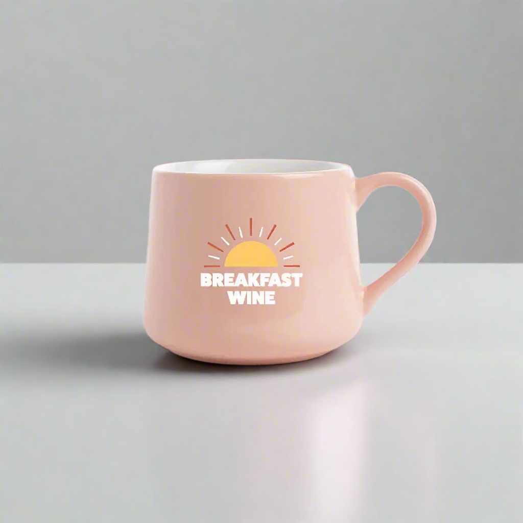 Pink Breakfast Wine Ceramic Mug