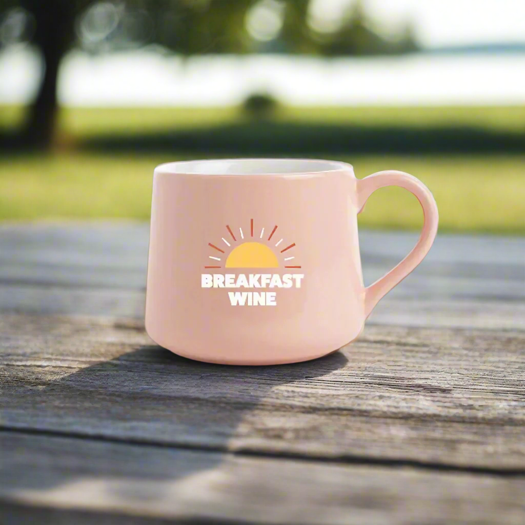 Pink Breakfast Wine Ceramic Mug