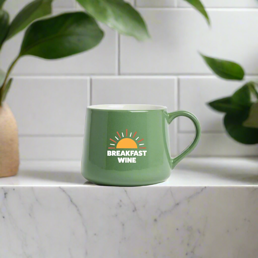 Green Breakfast Wine Ceramic Mug